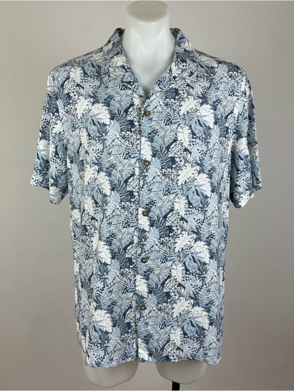 Jeremiah Men's Casual Linen Short Sleeve Blue Botanical Print Shirt